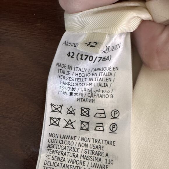 Alexander McQueen Ivory Wool Pleated Trousers Pants Size IT 42 Classic Tailored - Picture 8 of 9